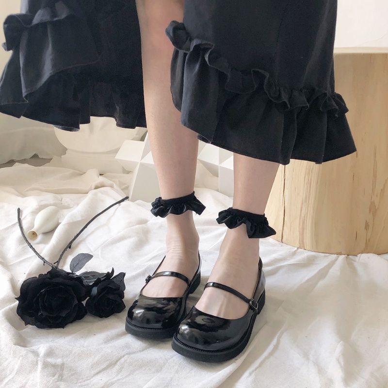 Youyo Vớ Lưới Lolita Bằng Sợi Thủy Tinh Siêu Mỏng Xếp Nếp Màu Trơn Ngọt Ngào Có Diềm Xếp Nếp Cho Nữ