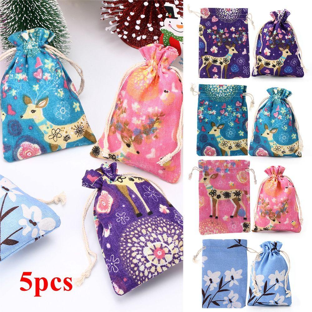 CONOPERY Bộ 5 Túi Vải Lanh Đựng Quà Giáng Sinh