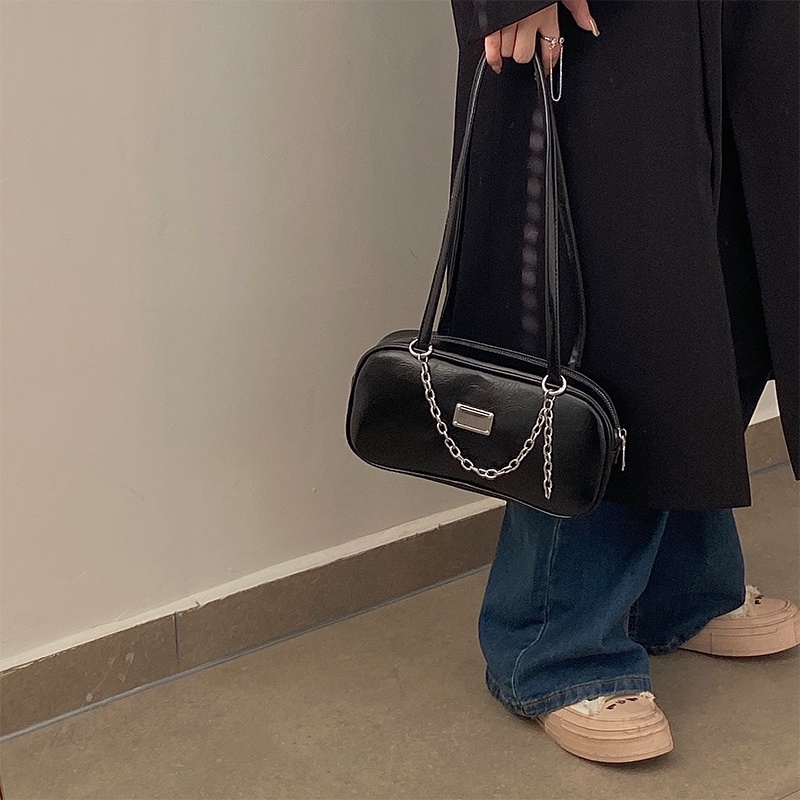 Túi xách da sáp dầu IELGY cỡ lớn phối dây xích kiểu retro thời trang cho bạn gái