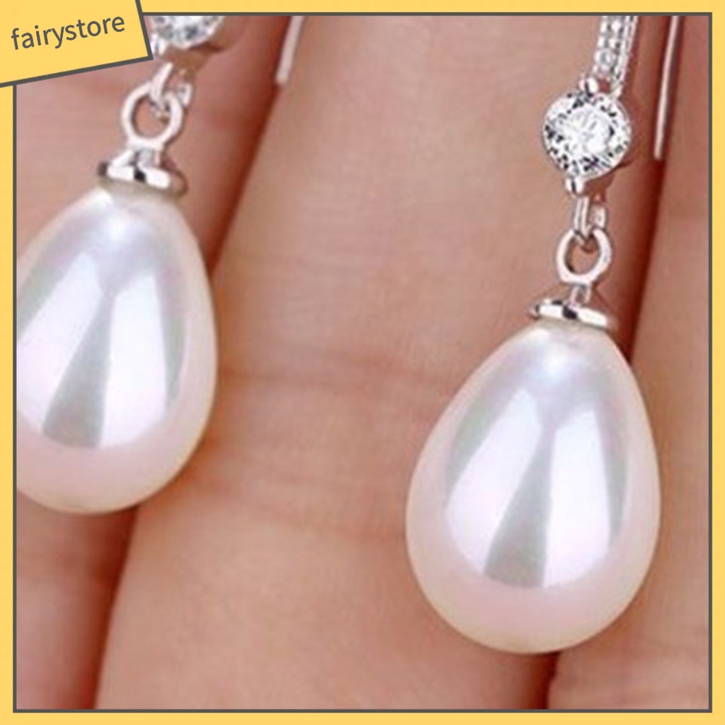 1 Đôi Bông Tai Hình Oval Đính Ngọc Trai Giả Lấp Lánh