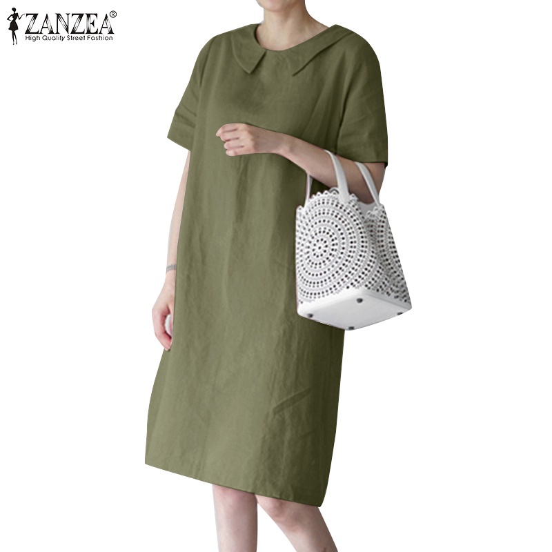 Đầm midi ZANZEA tay ngắn dáng rộng thời trang cho nữ