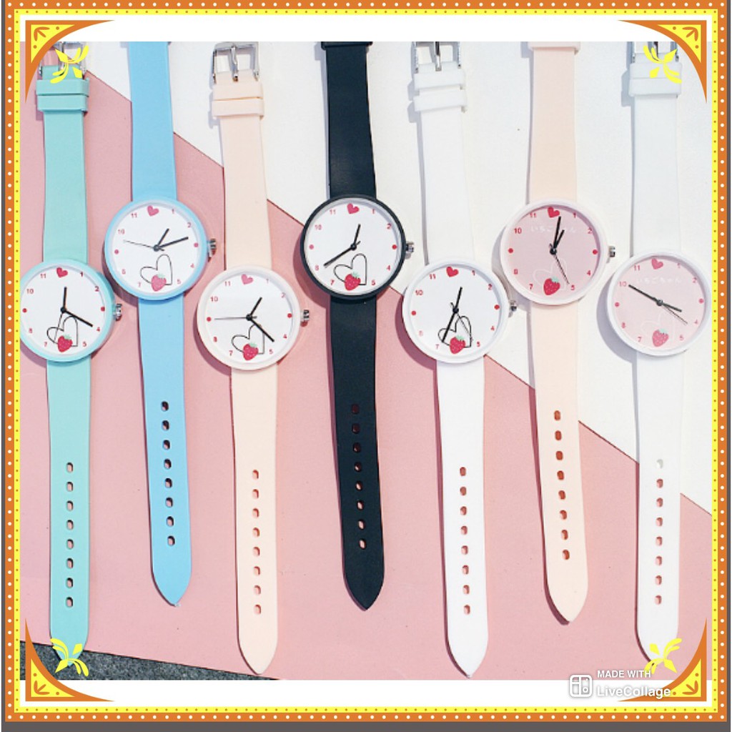 ĐỒNG HỒ NƯ DÂY CAO SU HAZO 358 TRÁI TIM VÀ DÂU TÂY HOT 2019 | BigBuy360 - bigbuy360.vn