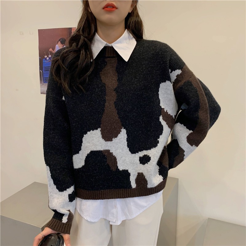 Áo Khoác Sweater Dệt Kim Chui Đầu Kiểu Retro Hàn Quốc Cá Tính