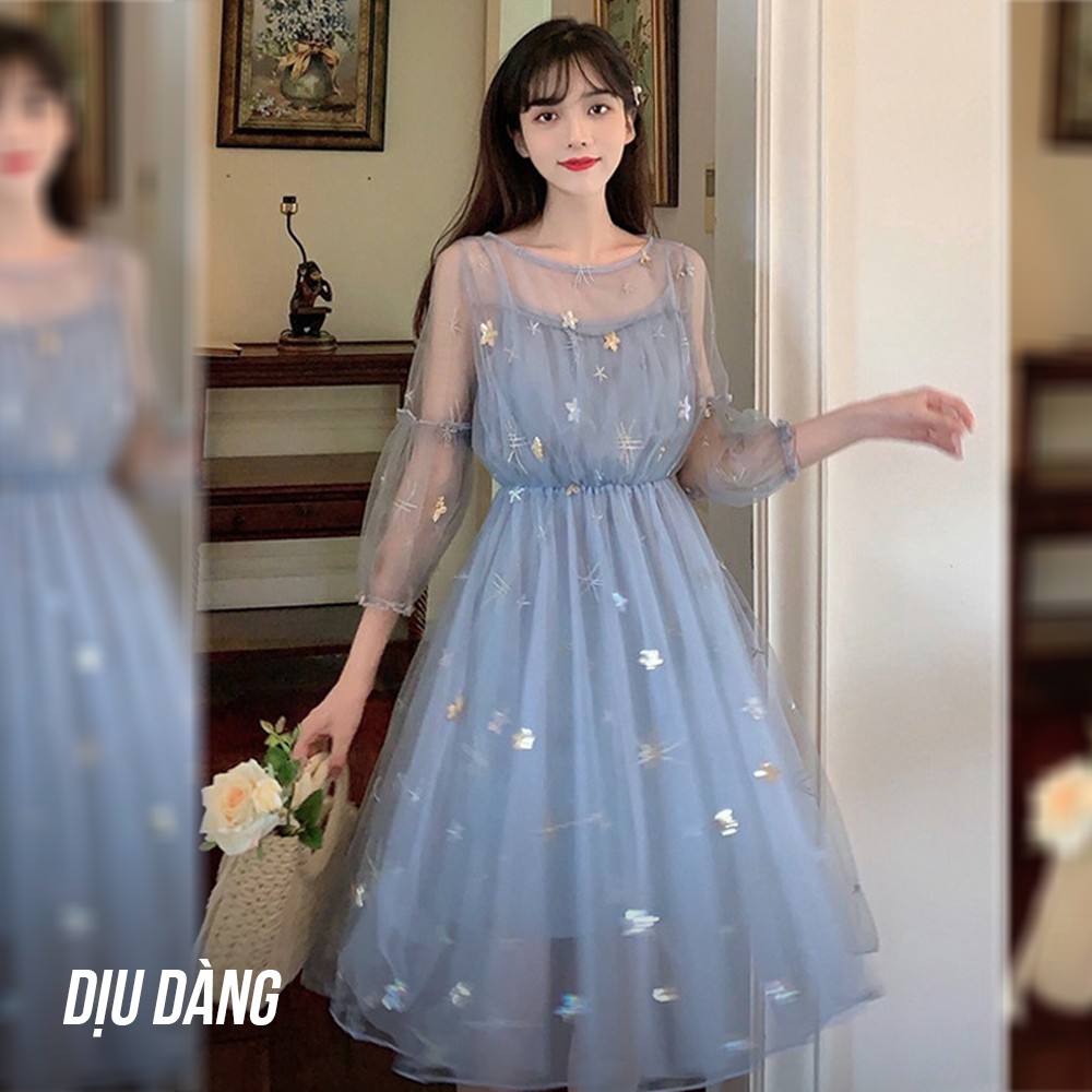 Váy Công Chúa 2 Lớp Lấp Lánh Blink Blink/ Đầm Xòe Tay Lỡ Họa Tiết Ngôi Sao Xinh Xắn V00022 | BigBuy360 - bigbuy360.vn