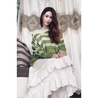 Áo len sọc xanh cốm thu đông 2019