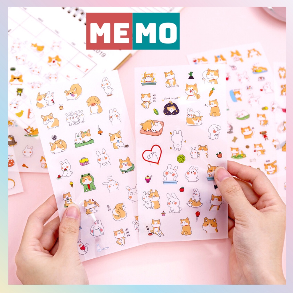 Sticker cute MEMO, nhãn dán trang trí hoạt hình set 6 tờ