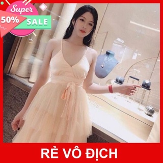 Đầm voal phối lưới 2 dây