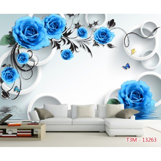 Tranh dán tường 3d hoa hồng trang trí phòng phủ giá rẻ đẹp chất liệu decal pp keo sẵn bóc dán atk 7