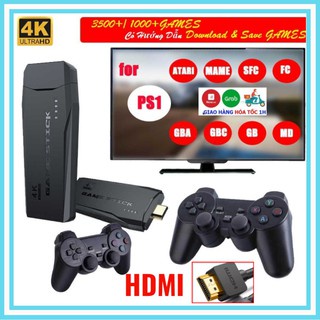Máy Chơi Game 4 Nút 2 Tay Cầm HDMI 4K Không Dây Hơn 3000 Trò Chơi, Máy Chơi Game Cổ Điển ATARI / PS1 / FC / GBA / SFC