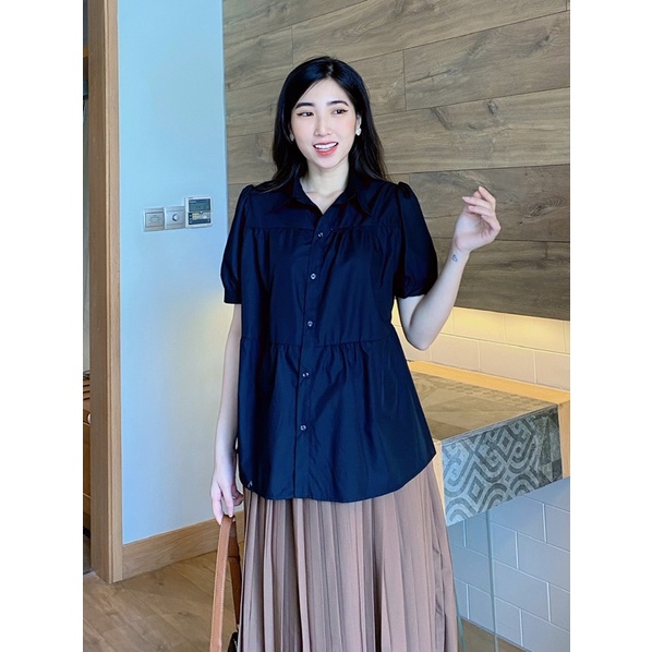 EVERMOM | Áo bầu Sơ mi trắng babydoll trẻ trung