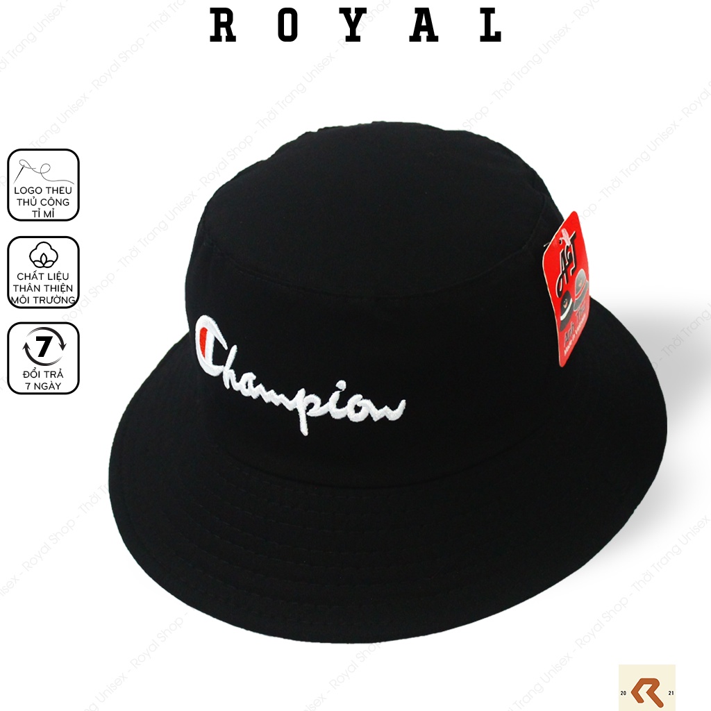 Mũ Bucket Nón Bucket Tai Bèo Nam Nữ Champion Đen Vải Kaki Unisex - Royal Caps