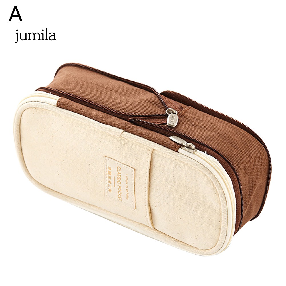 Túi đựng bút khóa kéo bằng vải canvas sức chứa lớn