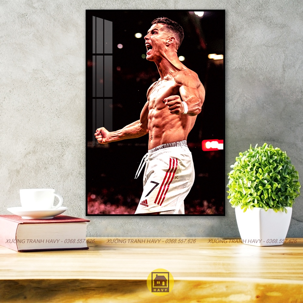 Tranh bóng đá treo tường Ronaldo CR7 mica gương cao cấp, tranh cr7