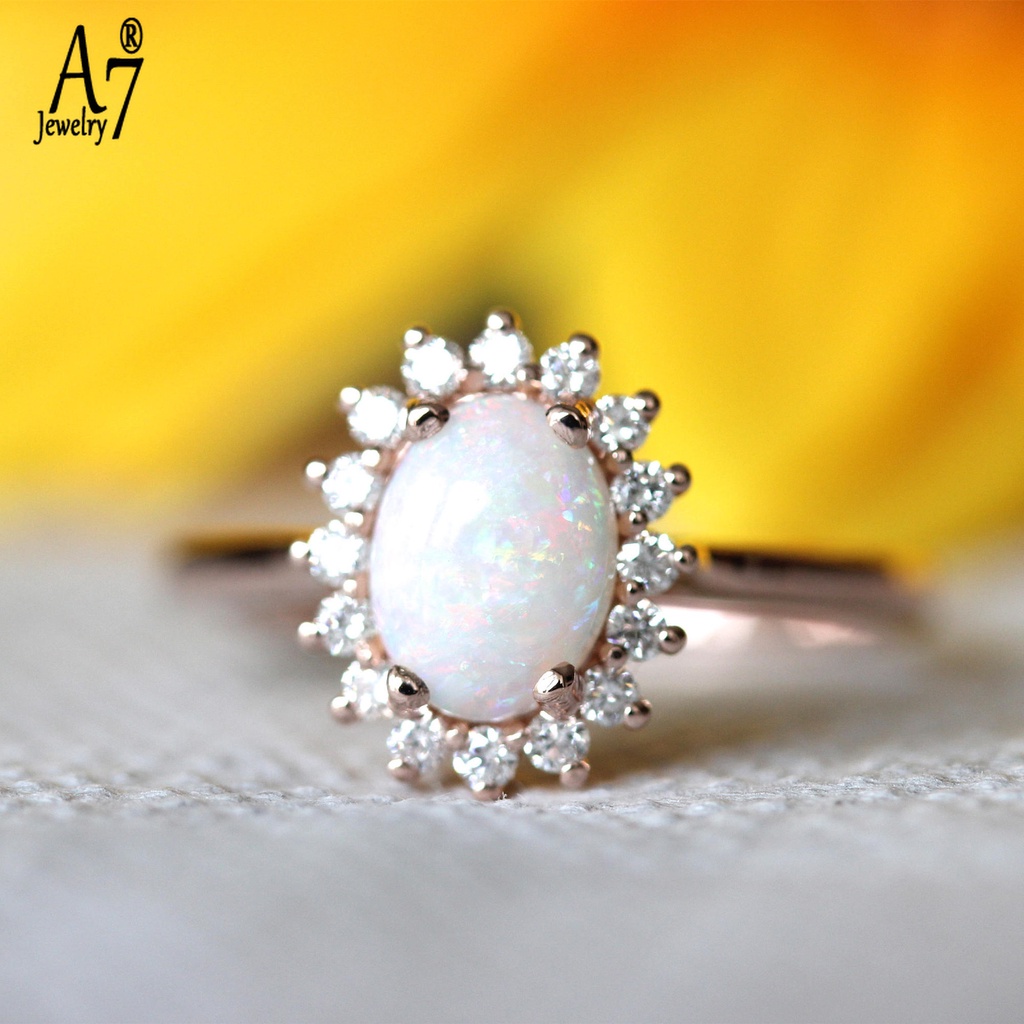 Nhẫn bạc 925 mặt đá Opal hình quả trứng thời trang mới 18K