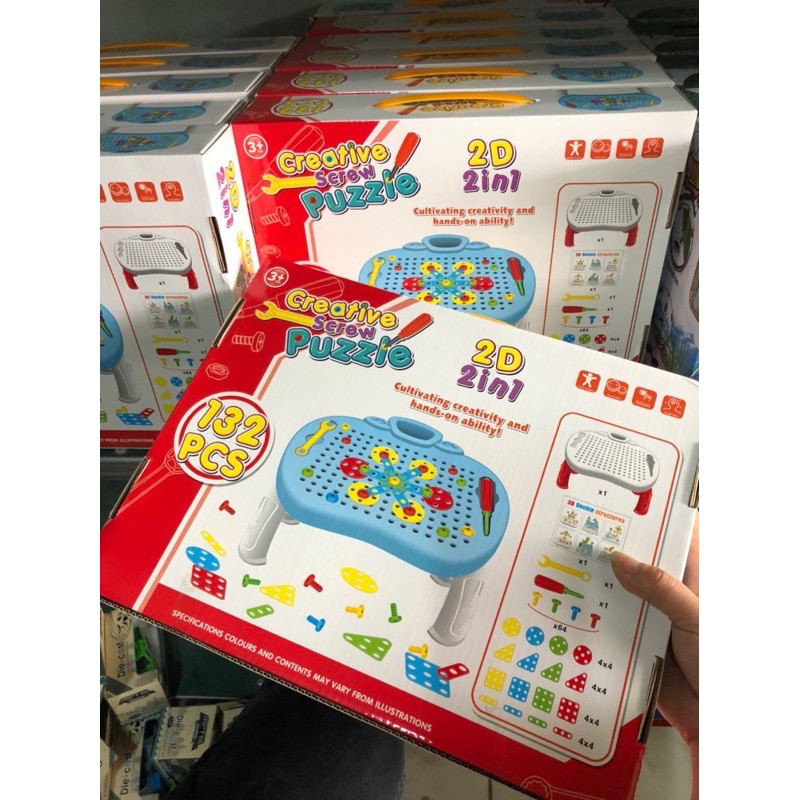 [2 Trong 1] Đồ Chơi Bàn Đinh Lắp Ráp Sáng Tạo Cho Bé