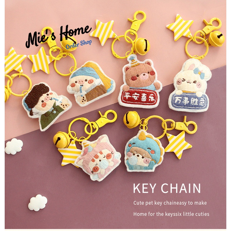 Làm thủ công thêu /diy keychain kit thêu/thủ công thêu bạn trai/quà tặng đôi /Bộ móc khóa kèm phụ kiện thêu MIE Handmade