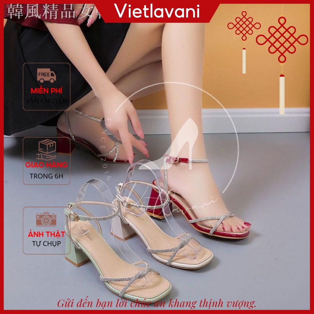 Sandal đính đá S36 cao cấp đế vuông 5 phần da mềm mịn siêu đẹp trend 2021