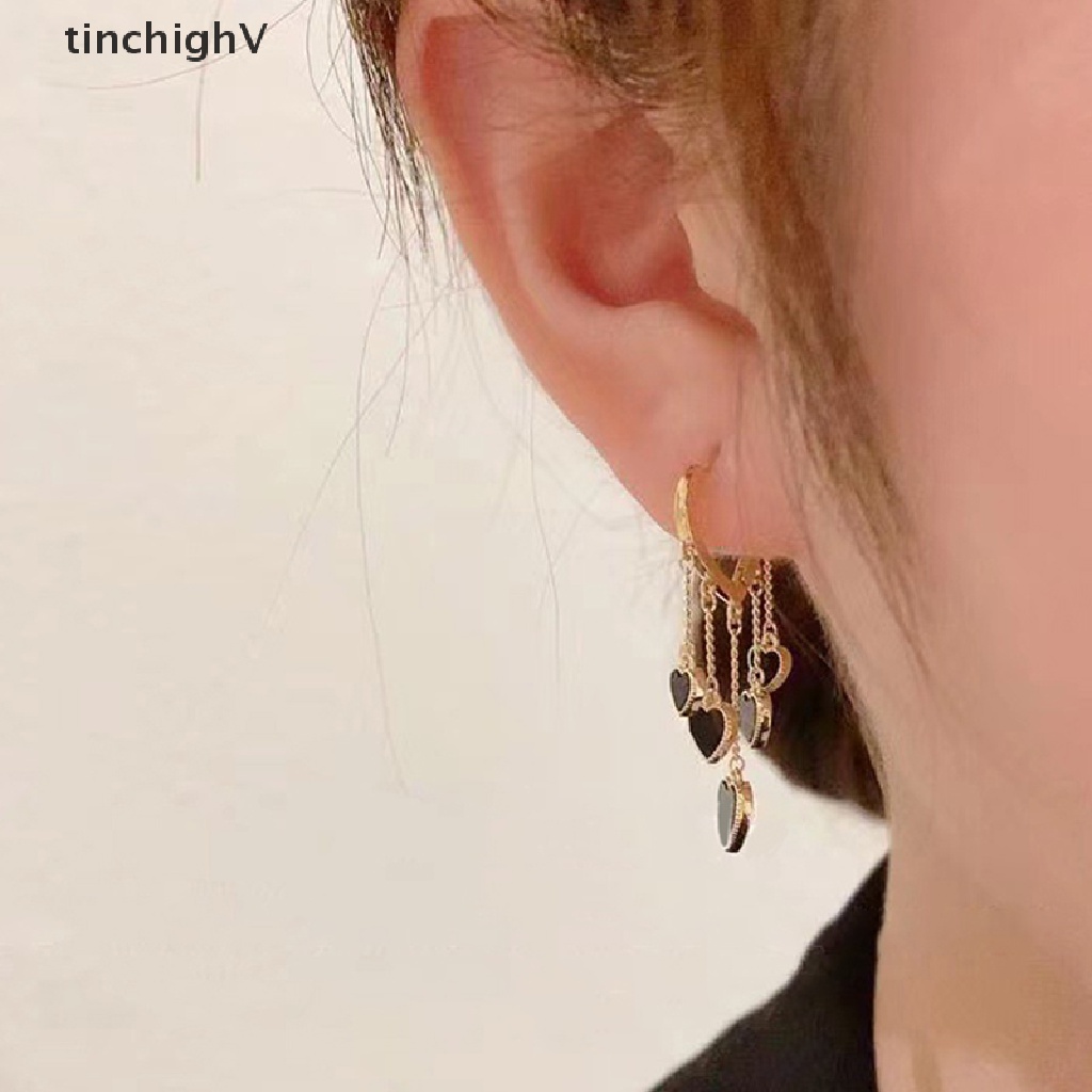 [TinchighV] Bông Tai Tua Rua Hình Trái Tim Màu Đen Thời Trang Mới Thiết Kế Sáng Tạo Cho Nữ [Bán Sỉ]