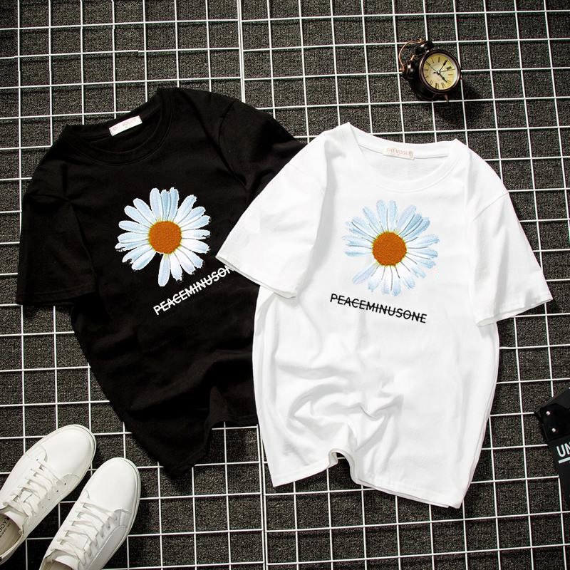 Áo phông nam nữ form rộng tay lỡ họa tiết hoa daisy vải dày mịn 2021T3274