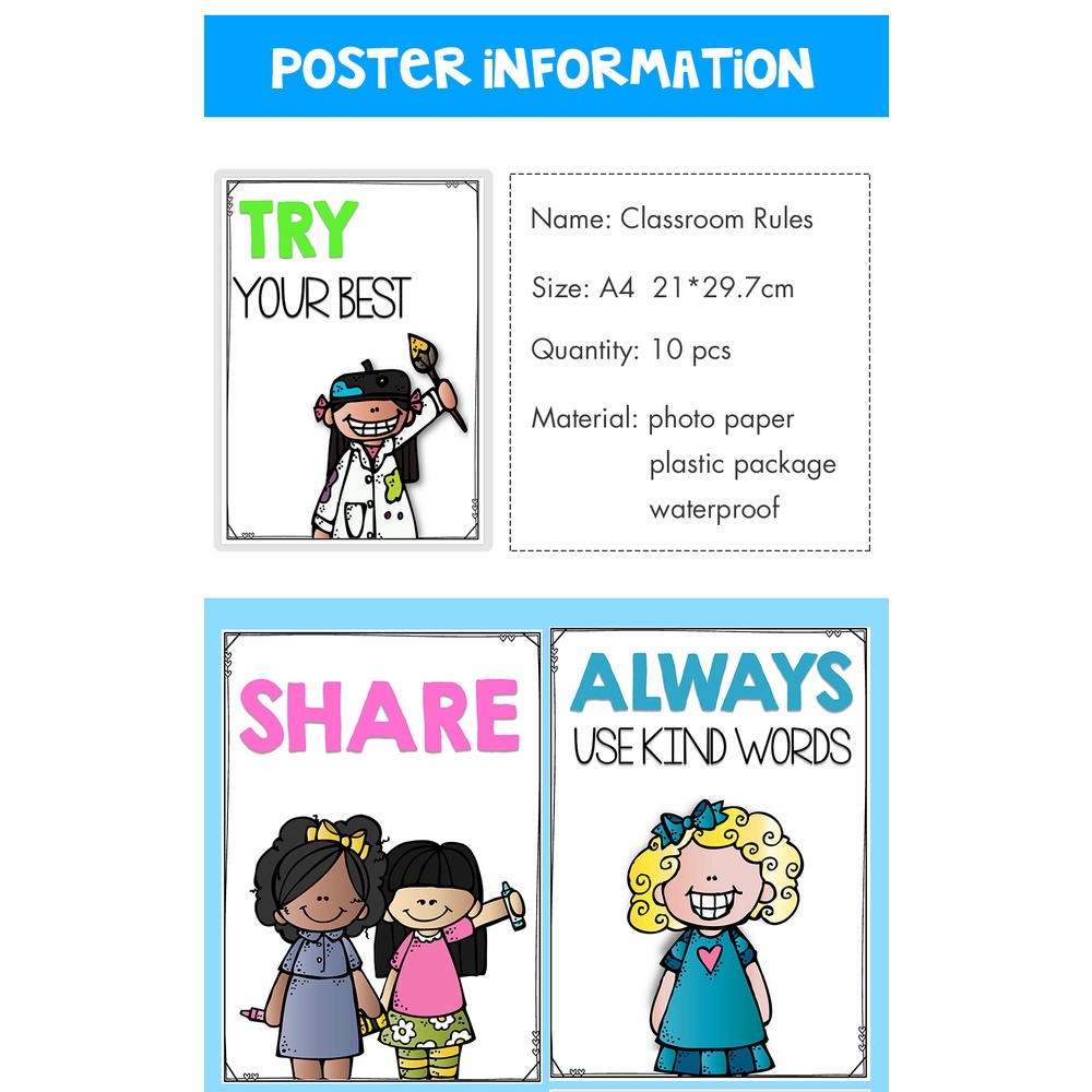 Set 10 Tấm Poster Khổ A4 Dùng Để Dạy Học Cho Bé