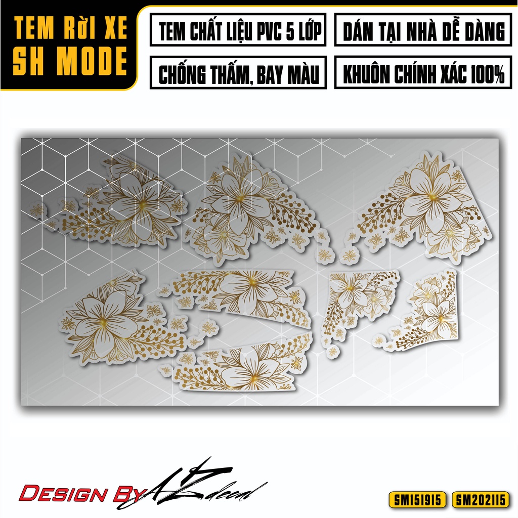 Tem SH Mode Mẫu Hoa Lá Nữ Tính | SM15 | Decal Dán Xe SH Mode Chống Nước, Áp Dụng Xe 2015 - 2019 Và 2020 - 2021