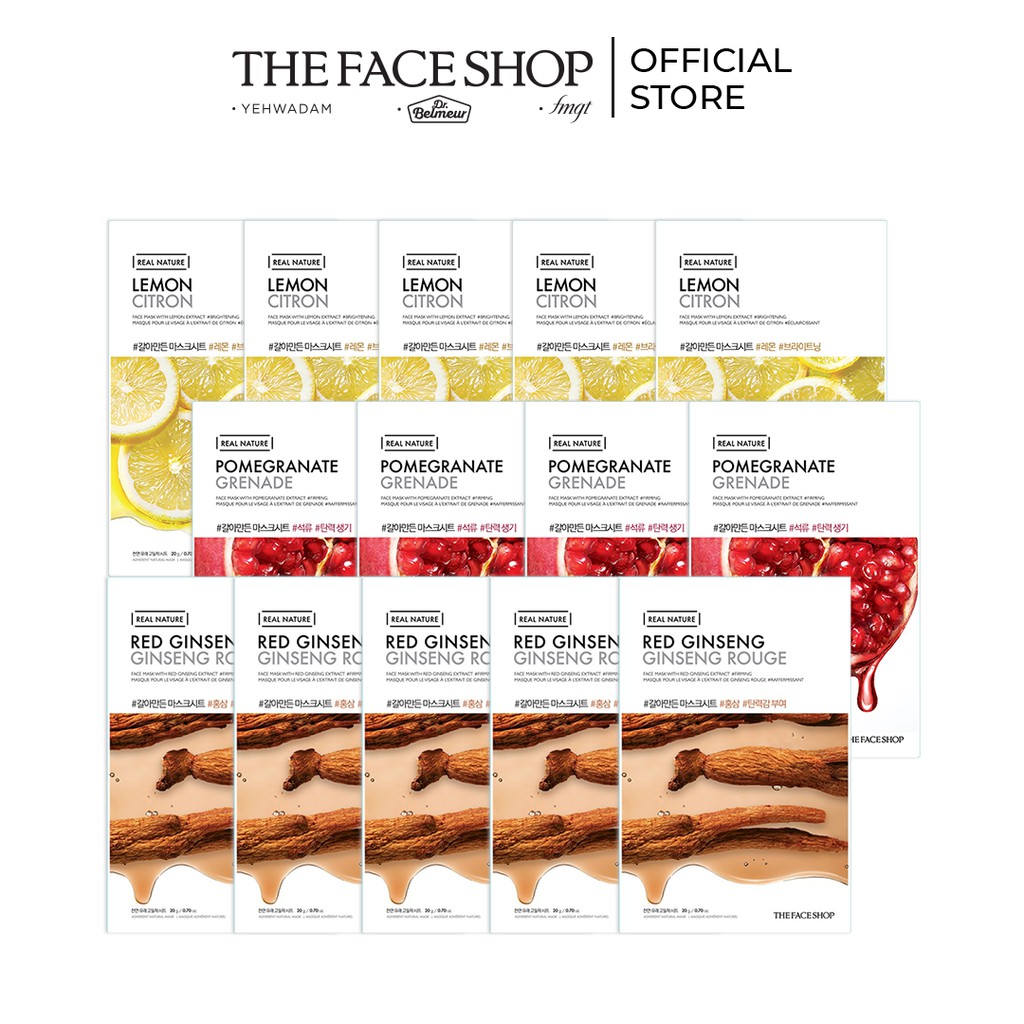 Bộ 14 Miếng Mặt Nạ TheFaceShop Real Nature (chanh,hồng sâm,lựu) (20gx14)