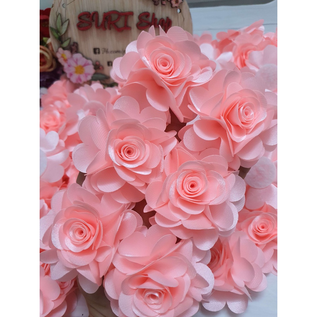 HOA HỒNG VẢI PHI LỤA 6cm - SÉT 10 CÁI