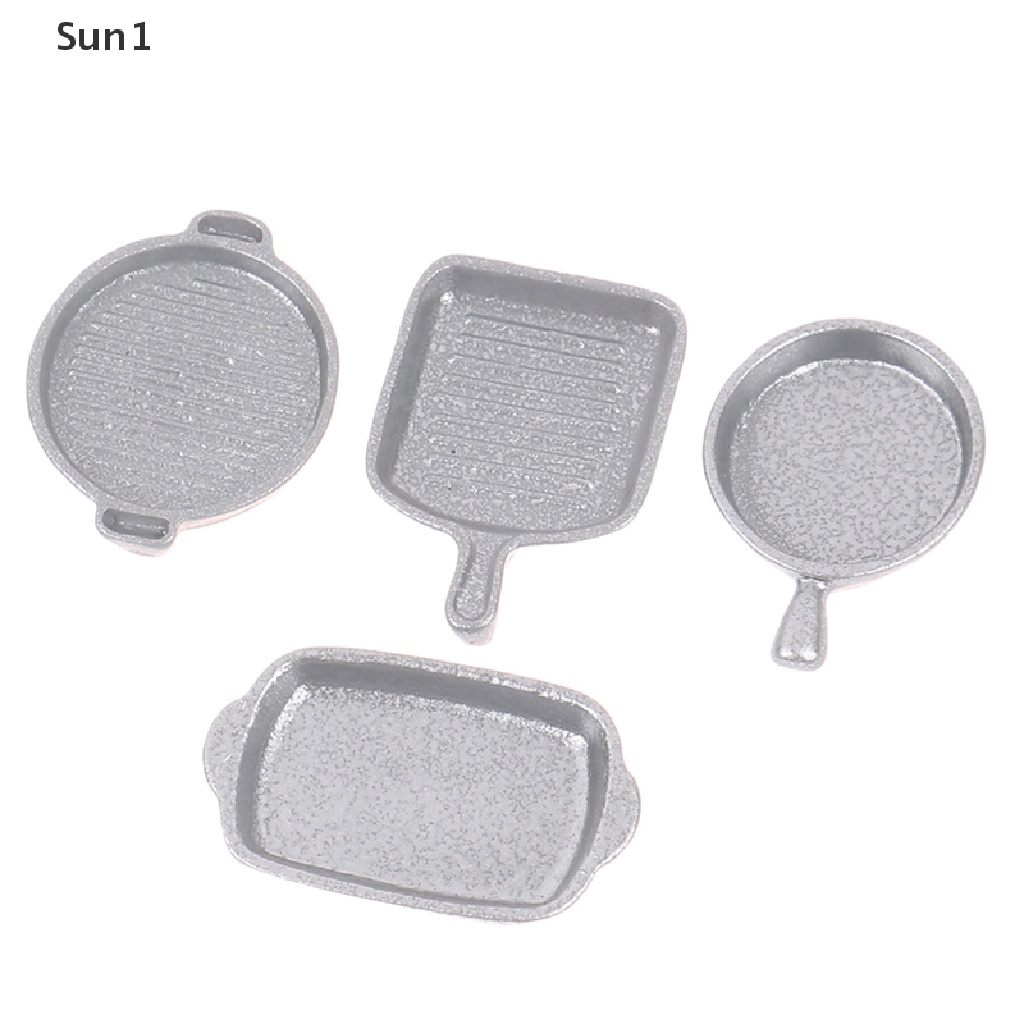 Set 4 mô hình chảo nấu ăn mini tỉ lệ 1:12 cho nhà búp bê