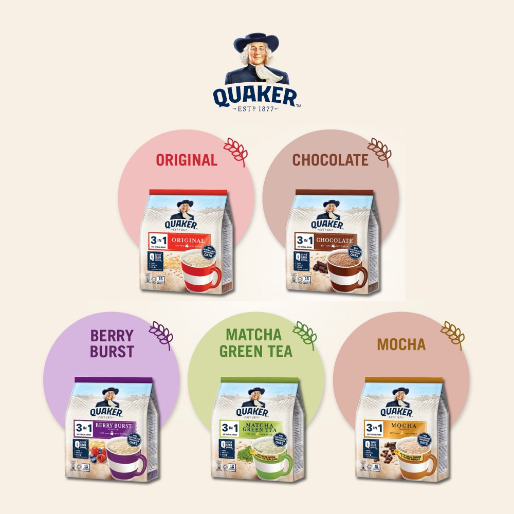 Combo:2 túi yến mạch Quaker 3in1 vị Chocolate &amp; Berry + 2 hộp Lay's Stax Khoai Tây Miếng Vị Tự Nhiên &amp; Kem Chua Hành