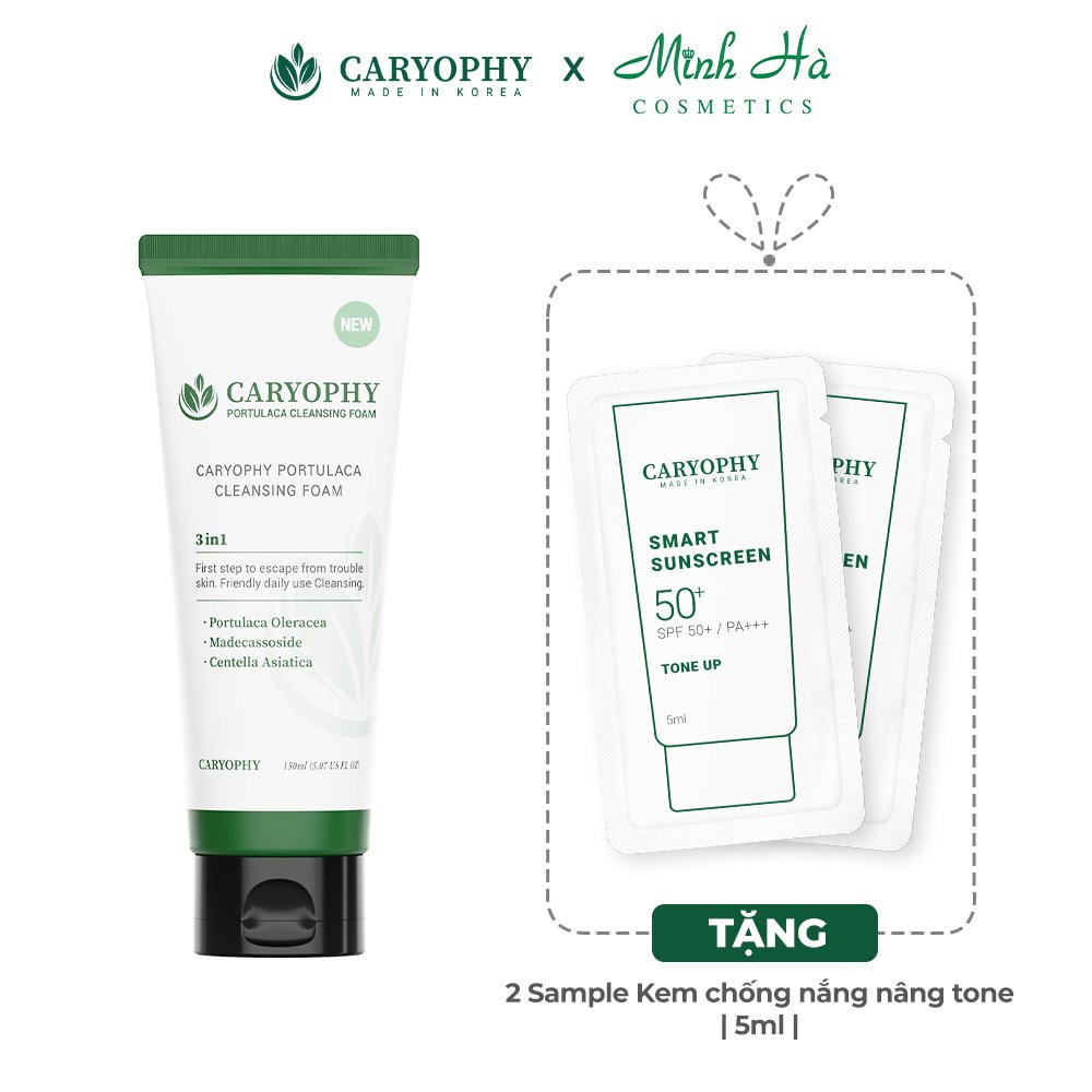 Sữa rửa mặt Caryophy Portulaca Cleansing Foam 150ml/30ml giúp làm sạch sâu, dưỡng ẩm, chăm sóc làn da tổn thương