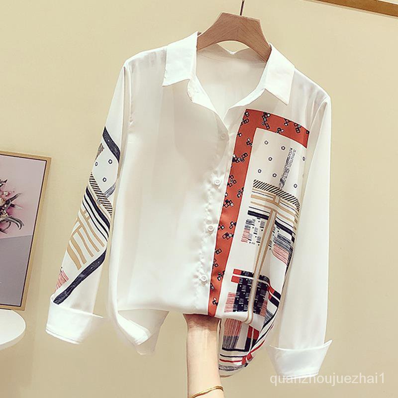 Áo Sơ Mi Chiffon Tay Dài Dáng Rộng In Họa Tiết Phong Cách Hồng Kông Thời Trang Mùa Thu 2022 Cho Nữ