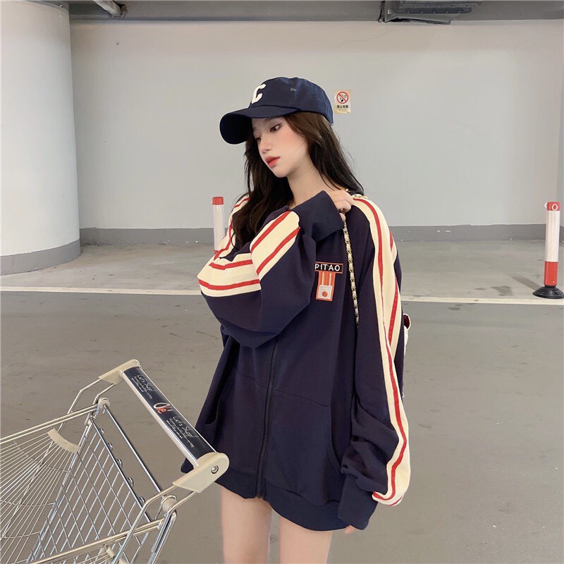 Áo Khoác Nỉ 🌸 Hoodie xanh 3 sọc  thể thao form rộng bigsize nam nữ Ulzzang nóng 🌸