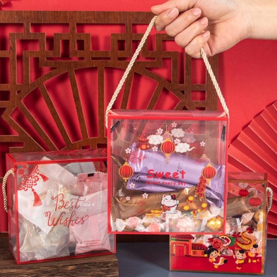 Hộp quà Tết Trung Thu Đựng Bánh Quy Cookies MICA Trong Suốt Quà Tặng Có Dây Quai Phụ Kiện Trang Trí