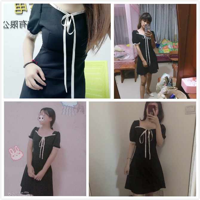 Đầm đen tay ngắn cổ V thời trang hè nữ tính