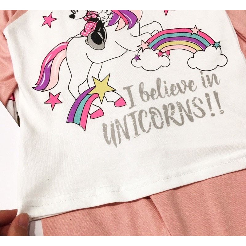 Set 2 bộ mickky và ngựa trắng tay pha màu hồng cho bé gái chất cotton