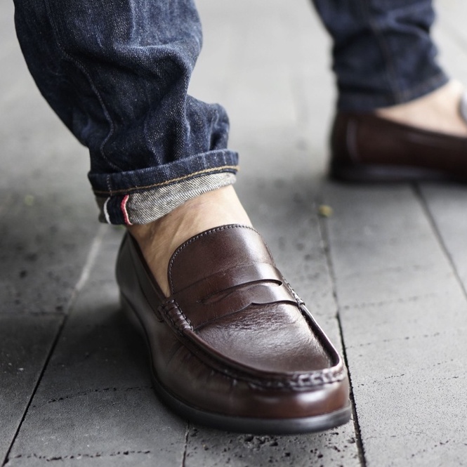 Giày lười công sở nam màu nâu LOAFER PENNY PULLUP, giày mọi văn phòng da thật TONKIN