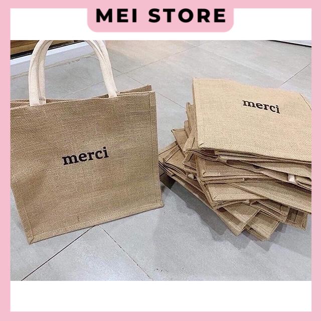 Túi Cói Merci Loại 1 Màu Sáng, Có Đệm Đáy Giữ Form Túi, Có Lót