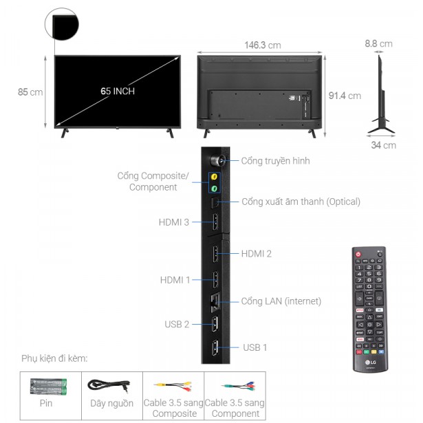 Smart Tivi LG 4K UHD 65 inch 65UN7000 mới chính hãng - Bảo hành 24 tháng