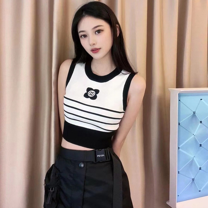 Áo croptop ZHELIHANGFEI dệt kim sát nách thêu họa tiết thời trang quyến rũ cho nữ