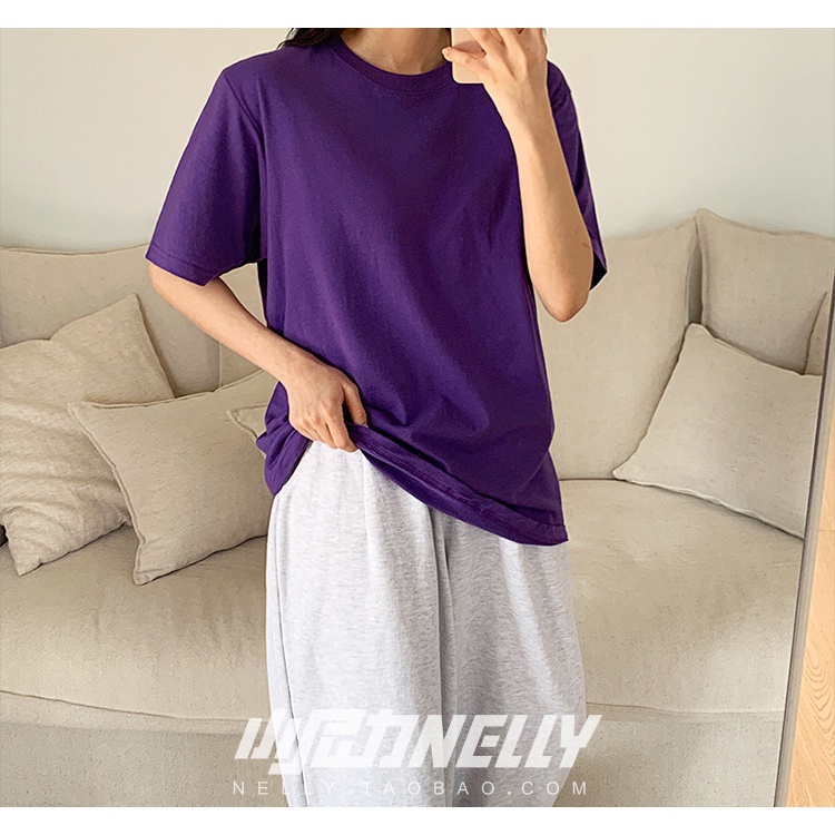 Áo phông Nelly Heybig ngắn tay trơn màu tím đậm
