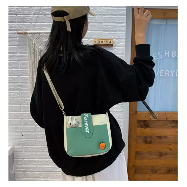 Túi đeo chéo nữ SAM CLO mini bag canvas khóa kéo búp bê thời trang hàn quốc dễ thương, đi chơi, đi học chữ FOREVER