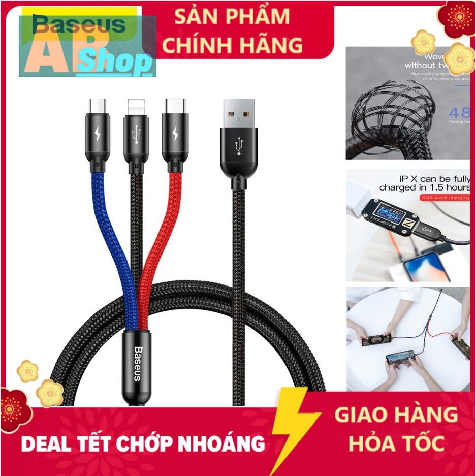 Dây cáp sạc Baseus 3 trong 1 tiện lợi dành cho IPvà các dòng android-/type C/mircro usb