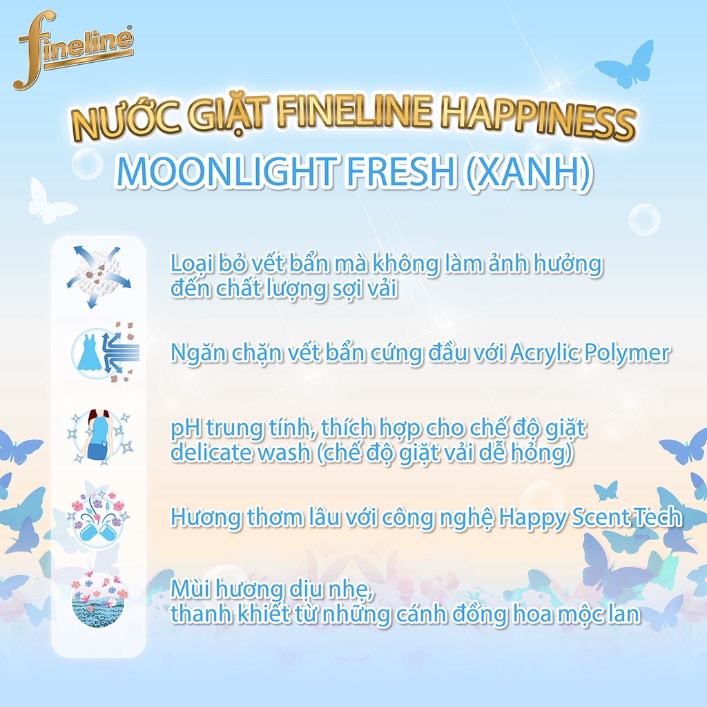 Nước Giặt Fineline Happiness Moonlight Fresh (Xanh) Can 3000ml.