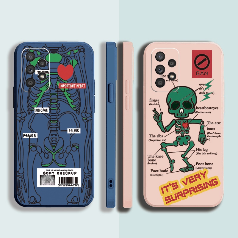 Ốp Điện Thoại Cạnh Vuông In Hình Bộ Xương Đáng Yêu Cho Samsung Galaxy S22 Ultra S21 FE A33 A53 A73 A03S M32 M22
