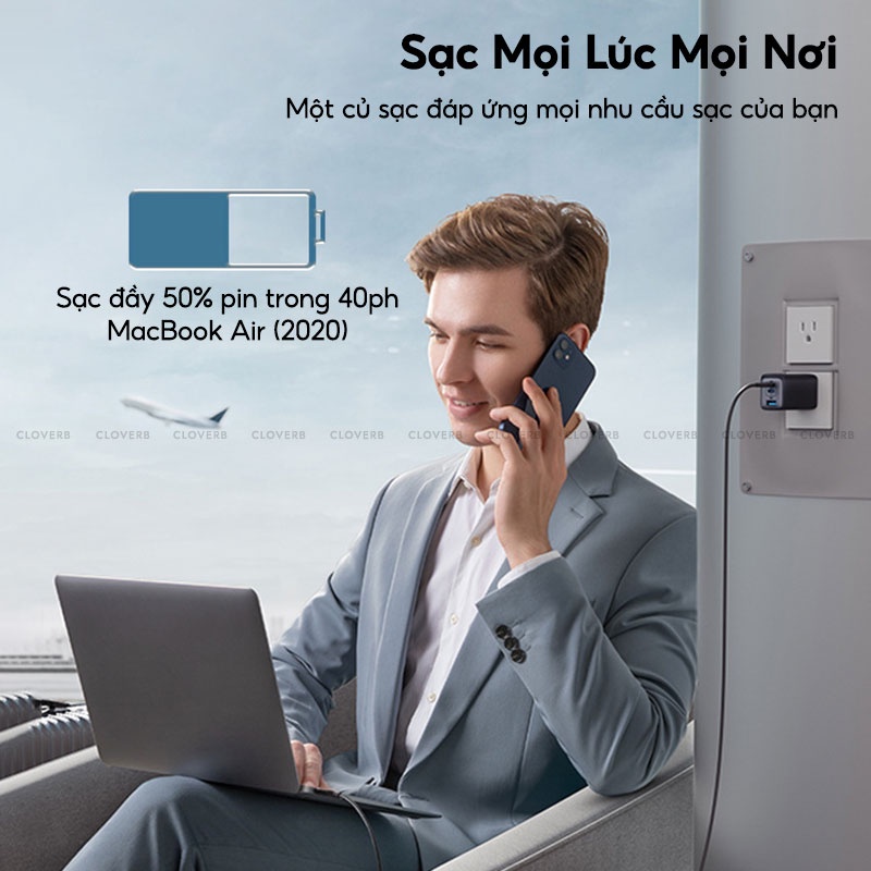 Củ Sạc Nhanh 65W GaN 2 ANKER Nano II A2667 Siêu Nhỏ Gọn Chân Gập Tiện Lợi 3 Cổng Sạc Cho MacBook Laptop iPhone Samsung