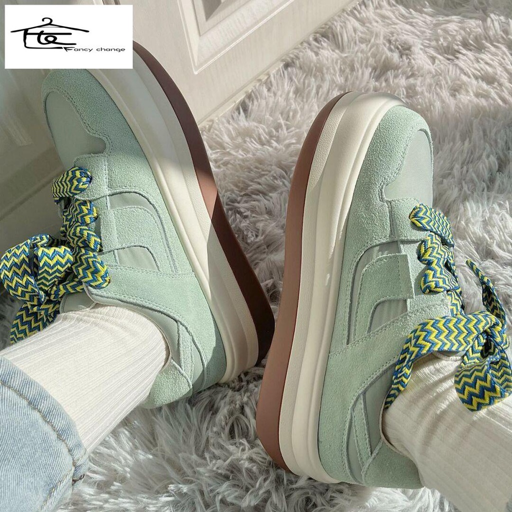 Phiên bản Hàn Quốc giày thể thao nữ đế dày thoải mái và thoáng khí màu xanh lá cây phiên bản Hàn Quốc