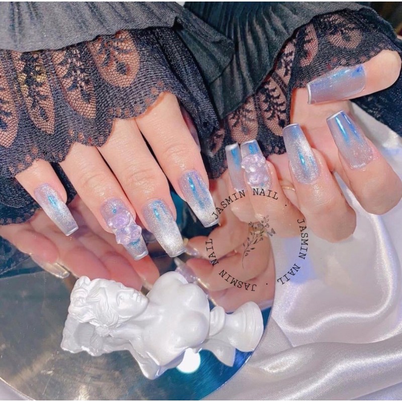 [Mã NHUQAD giảm 10% đơn 100k][NAIL BOX] Nailbox móng úp thiết kế sẵn mẫu mắt mèo ánh xà cừ đính charm gấu