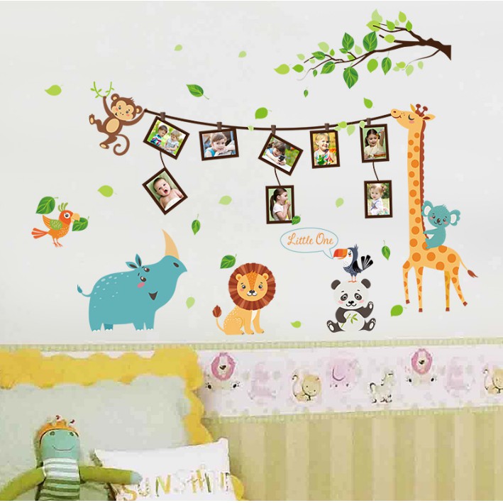 Decal trang trí Thú xinh kèm khung ảnh xinh cho Bé
