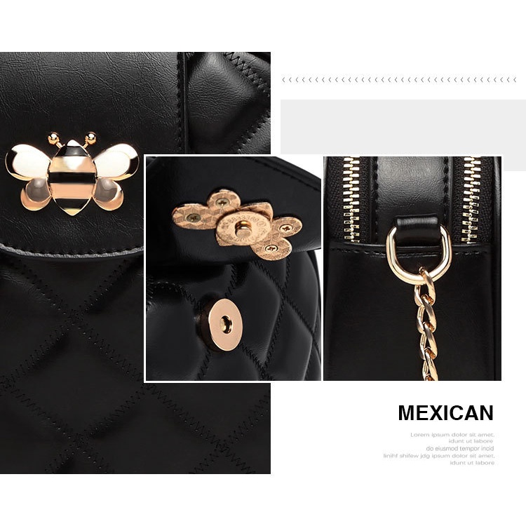 Túi Da PU Đeo Chéo Hình Ong Đính Đá Thời Trang Cho Nữ