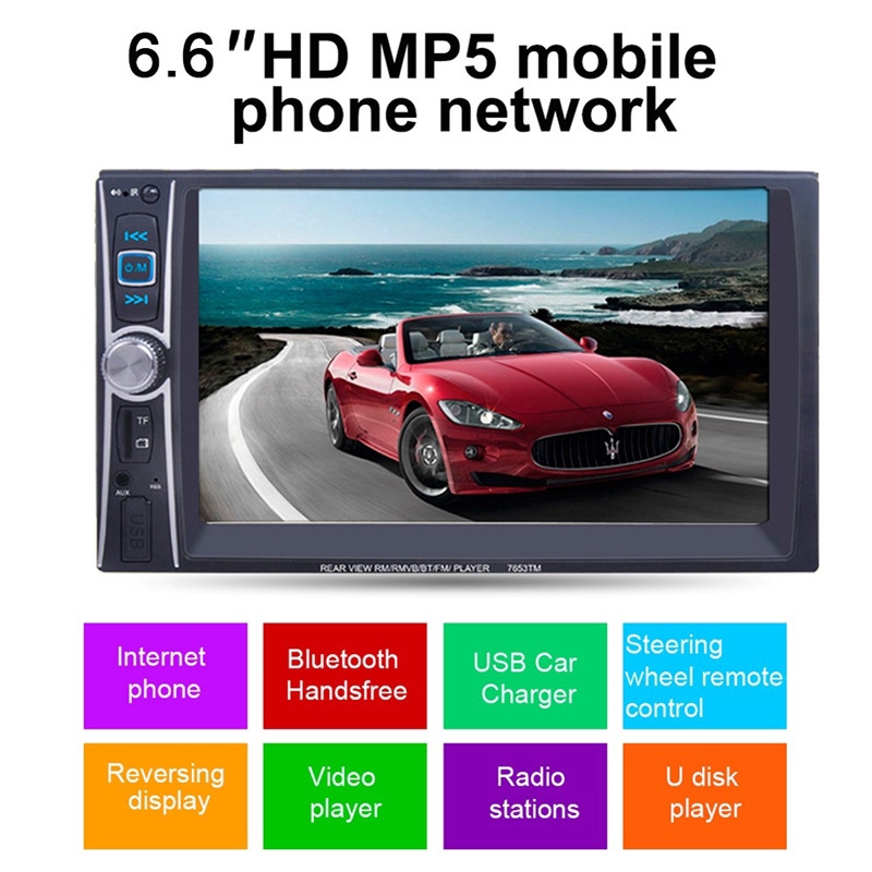Máy nghe nhạc MP5 màn hình cảm ứng 6.6" 7653TM Double 2 DIN kết nối Bluetooth chất lượng HD cho xe hơi